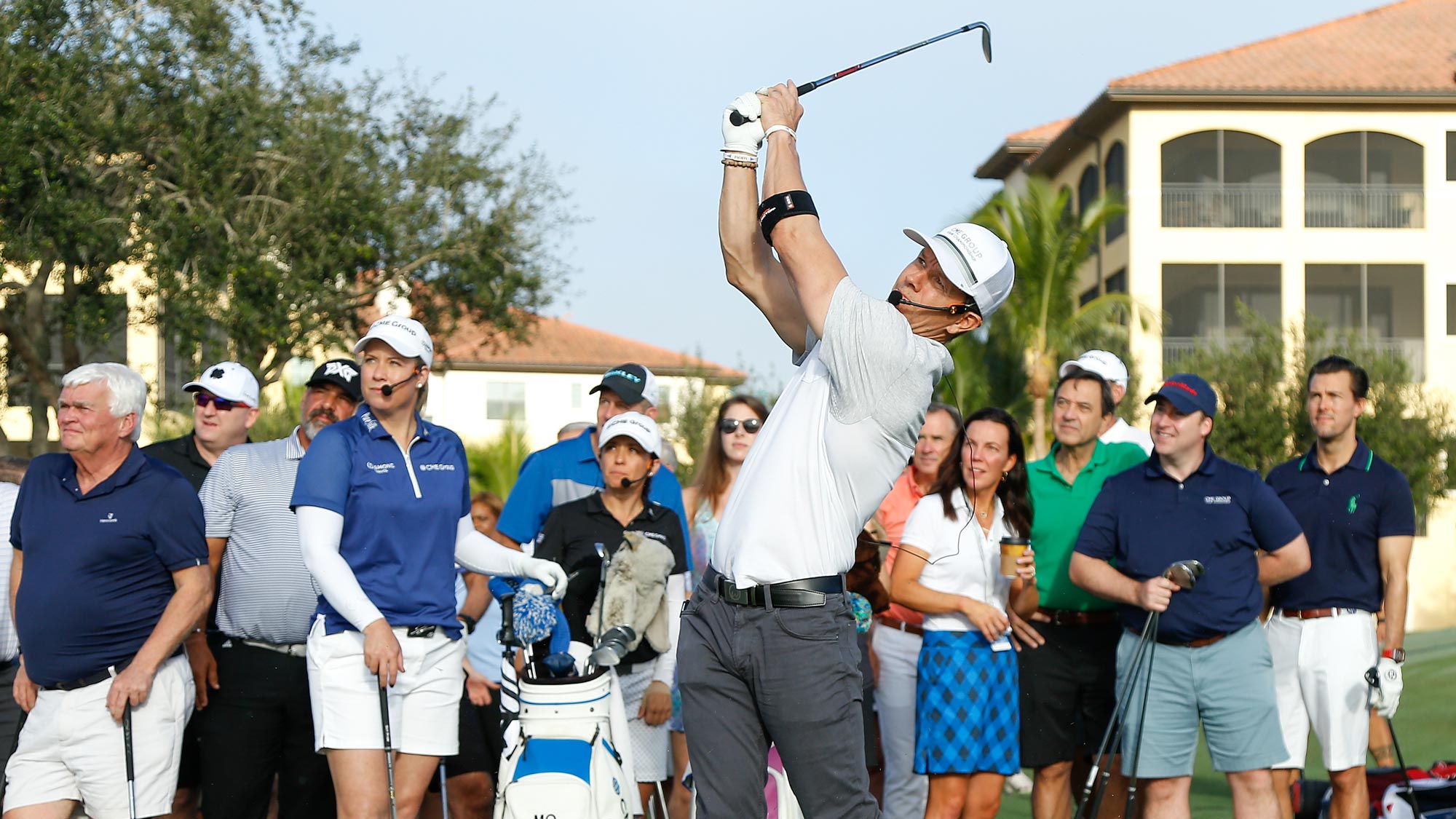 Actor Mark Wahlberg plays a shot during the CME Group charity event to benefit St. Jude Children's Research Hospital prior to the LPGA CME Group Tour Championship