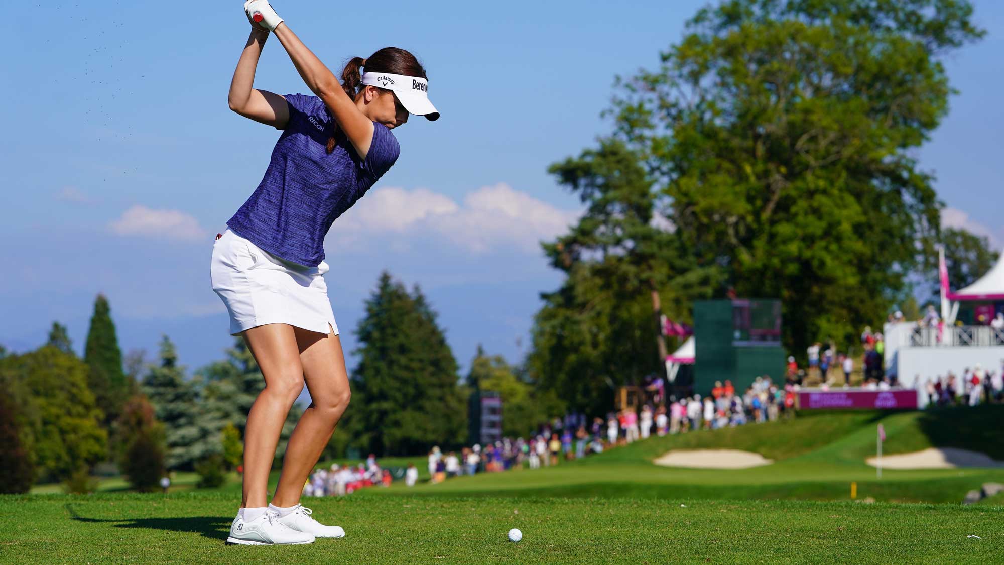 Georgia Hall of England plays a shot during the third round of The Evian Championship
