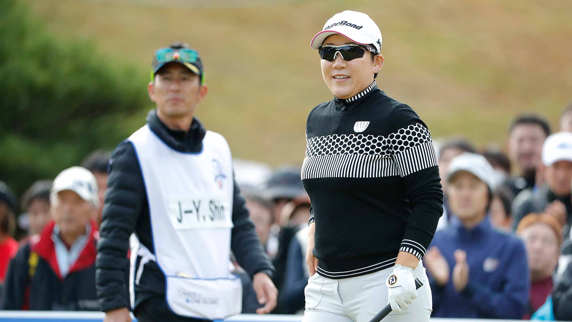 Jiyai Shin of South Korea watches on the first hole during the first round of the TOTO Japan Classic at Seta Golf Course on November 02, 2018 in Otsu, Shiga, Japan